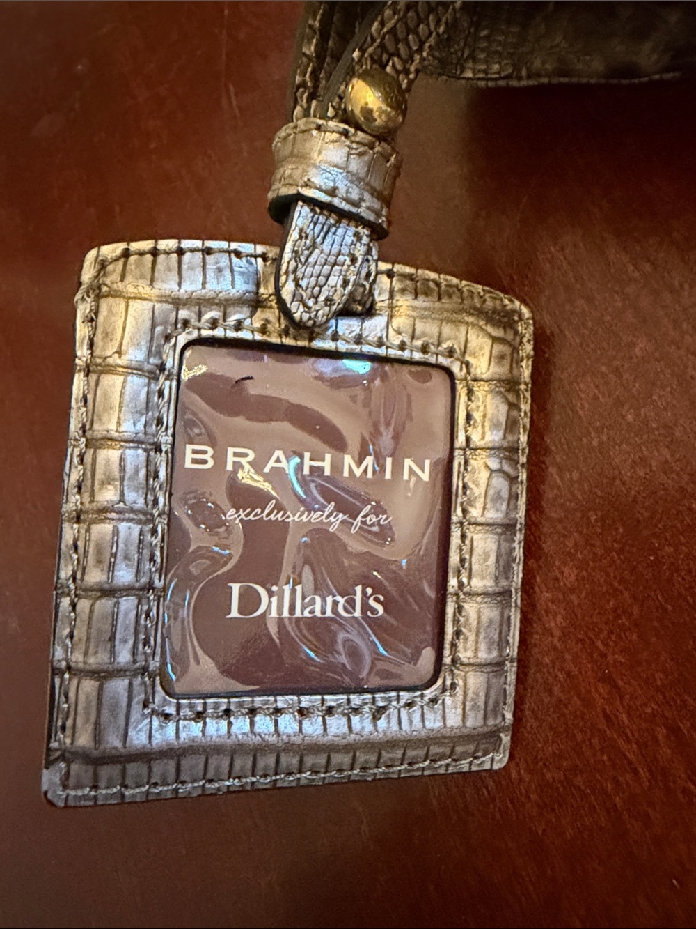 Brahmin Croc-Embossed Leather Clutch in Brown and Beige - Picture 4 of 7